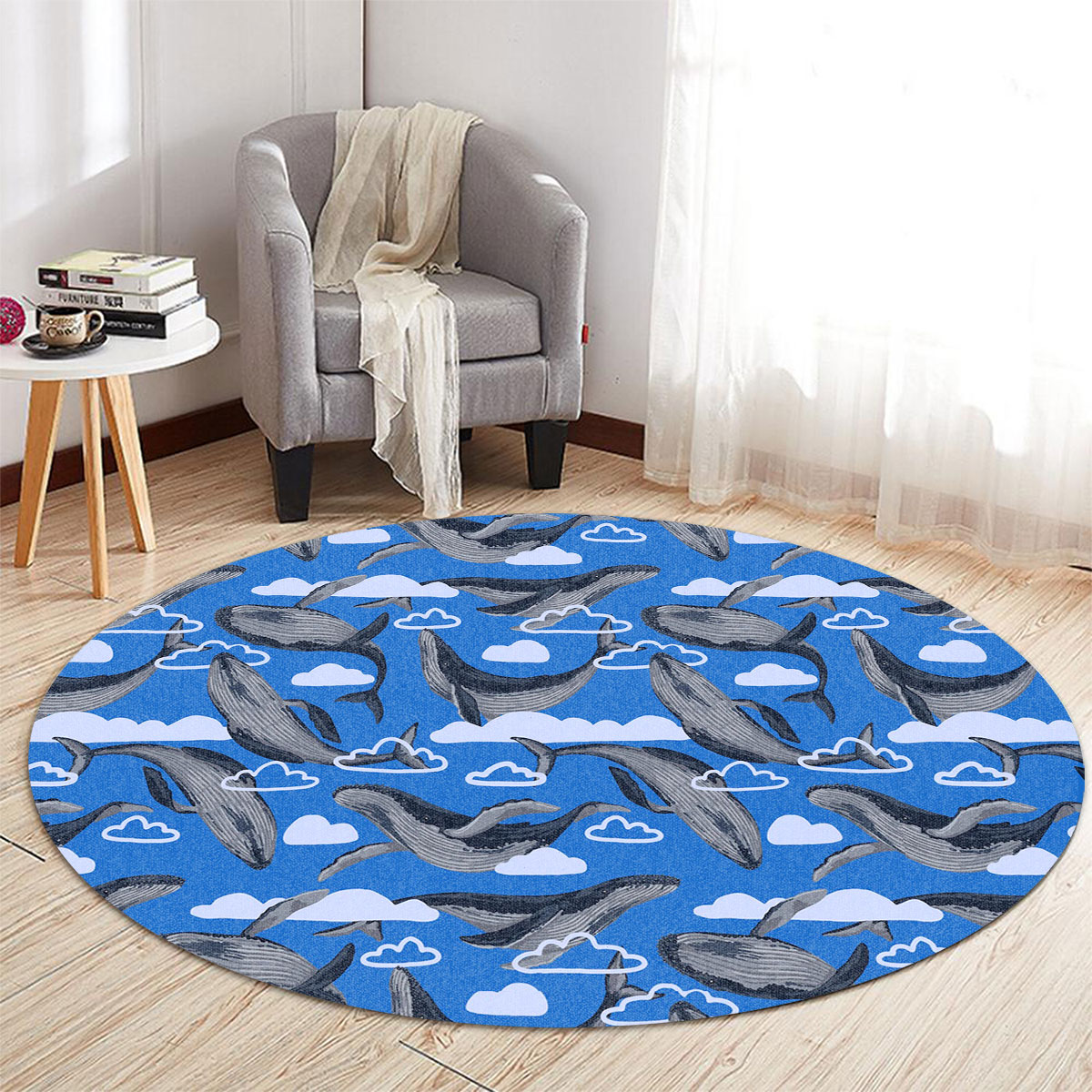Flying Blue Whale Round Carpet
