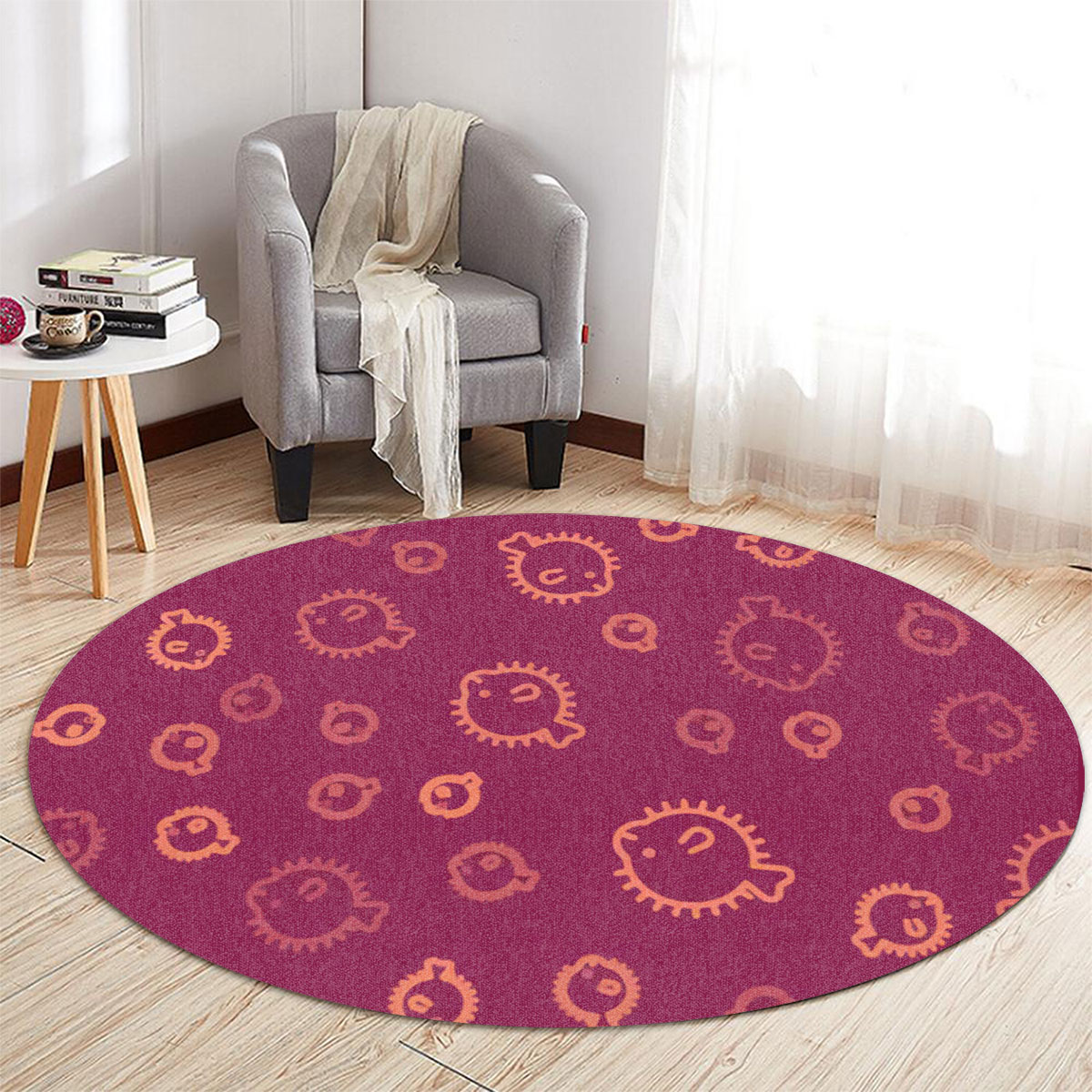 Funny Red Puffer Fish Round Carpet