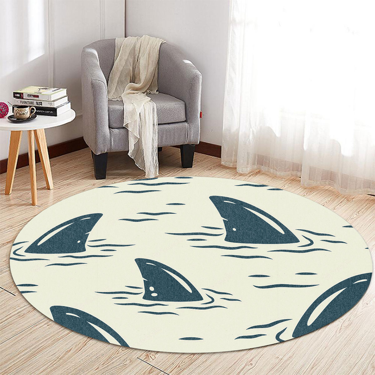 Great White Shark Fin Round Carpet