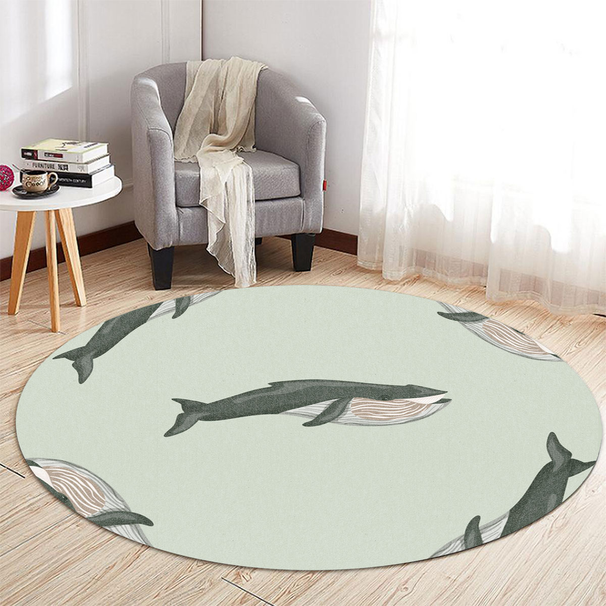 Green Blue Whale Round Carpet