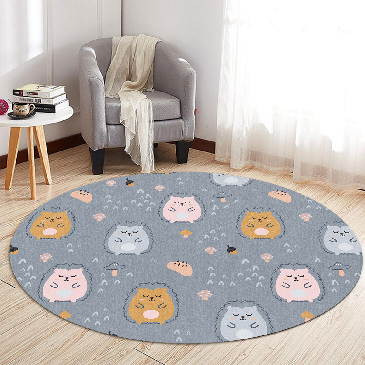 Grey Hedgehog Round Carpet