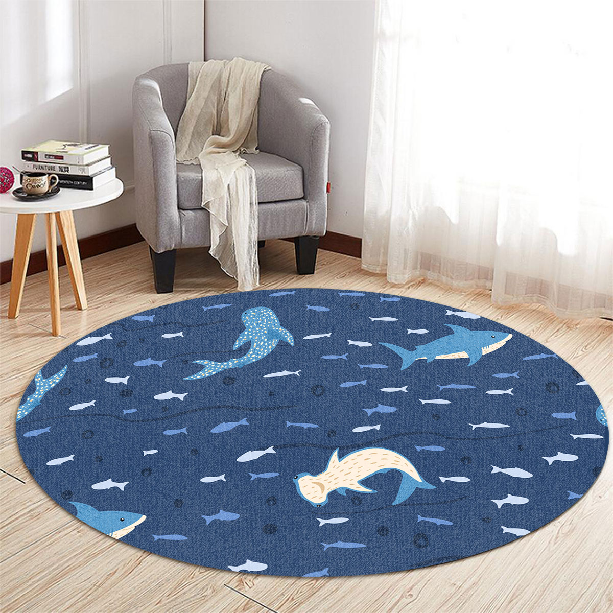 Hammerhead And Great White Round Carpet