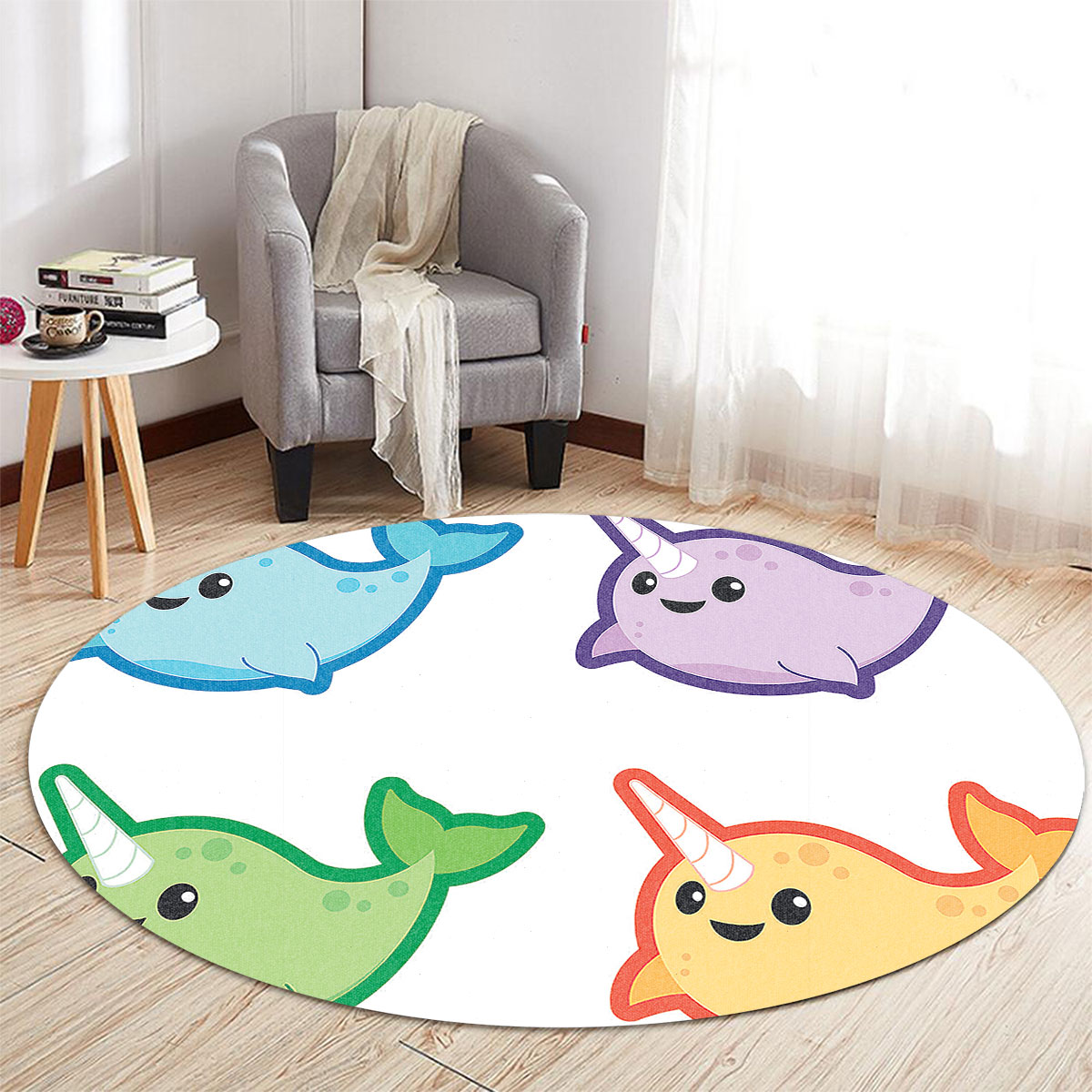 Happy Narwhal Round Carpet