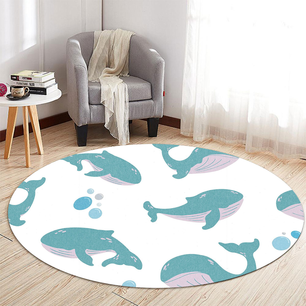 Lovely Blue Whale Round Carpet