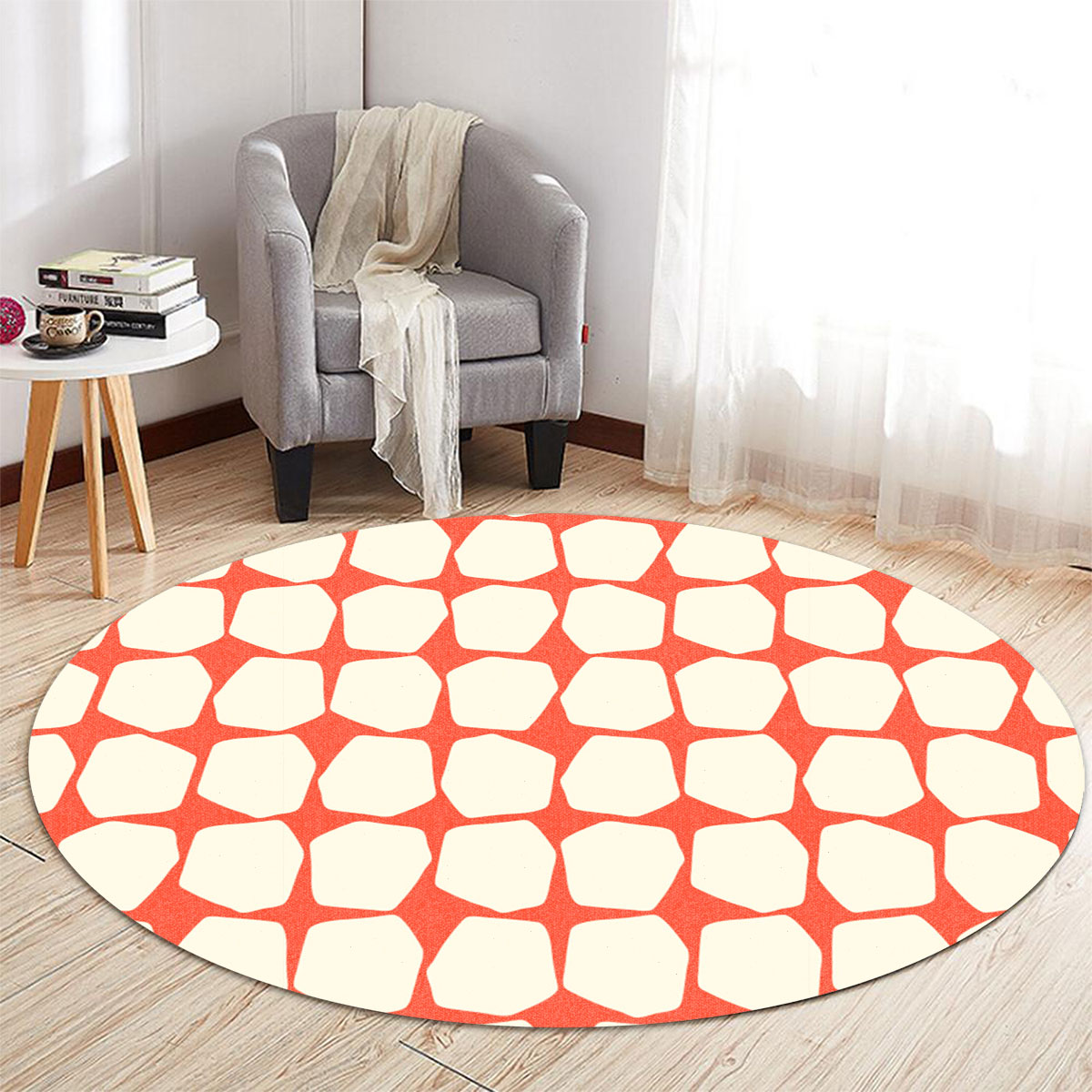 Mid Century In Red And White Round Carpet