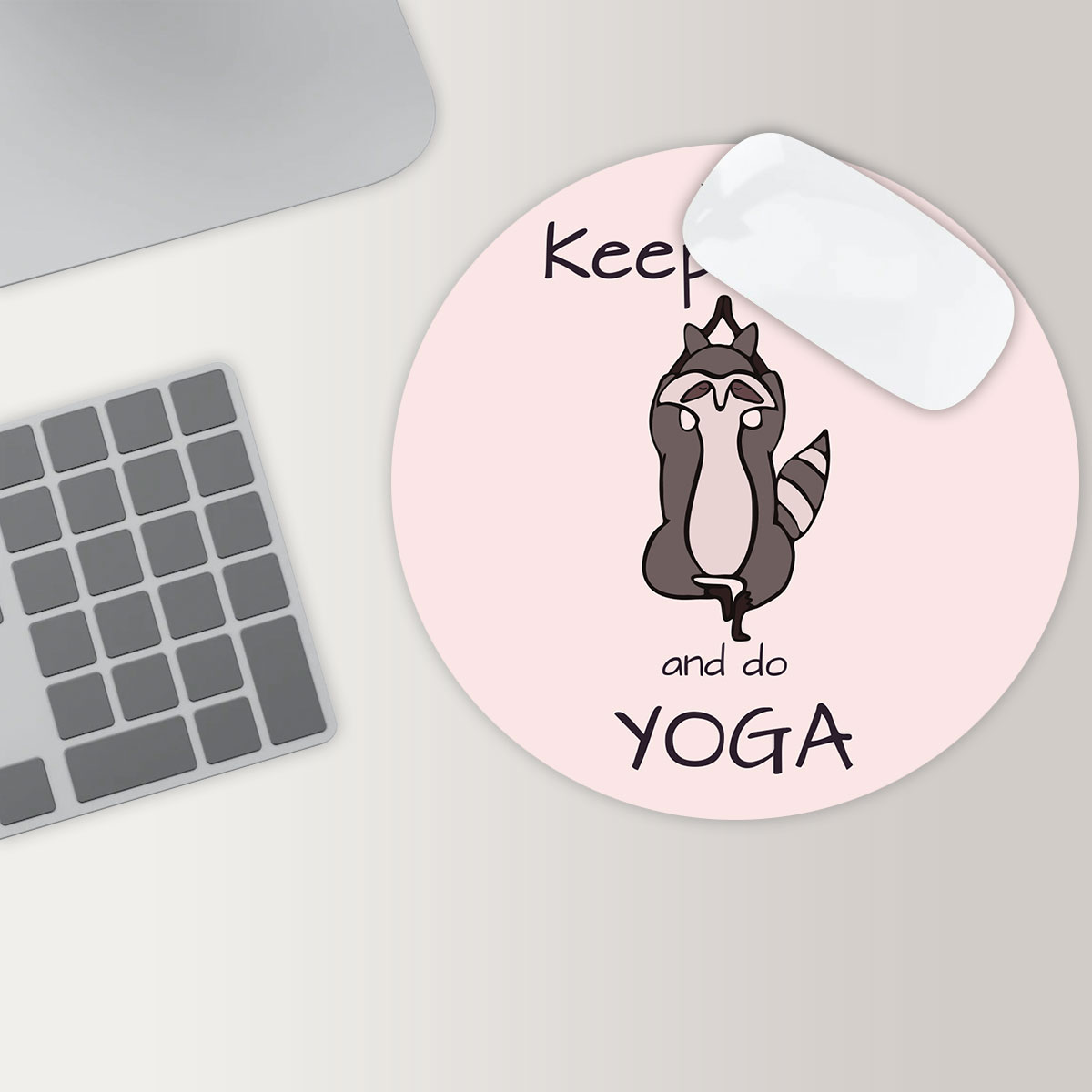Calm And Yoga Raccoon Round Mouse Pad