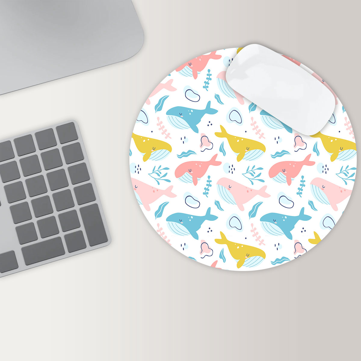 Cartoon Colorful Blue Whale Round Mouse Pad