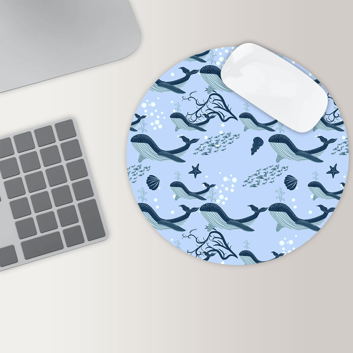 Cartoon Cute Blue Whale Round Mouse Pad