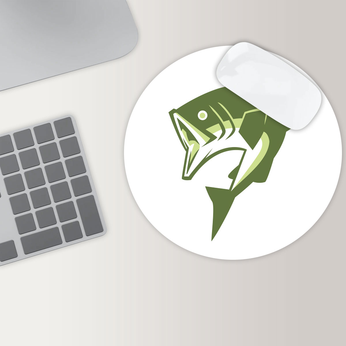 Cartoon Green Bass Fish Round Mouse Pad