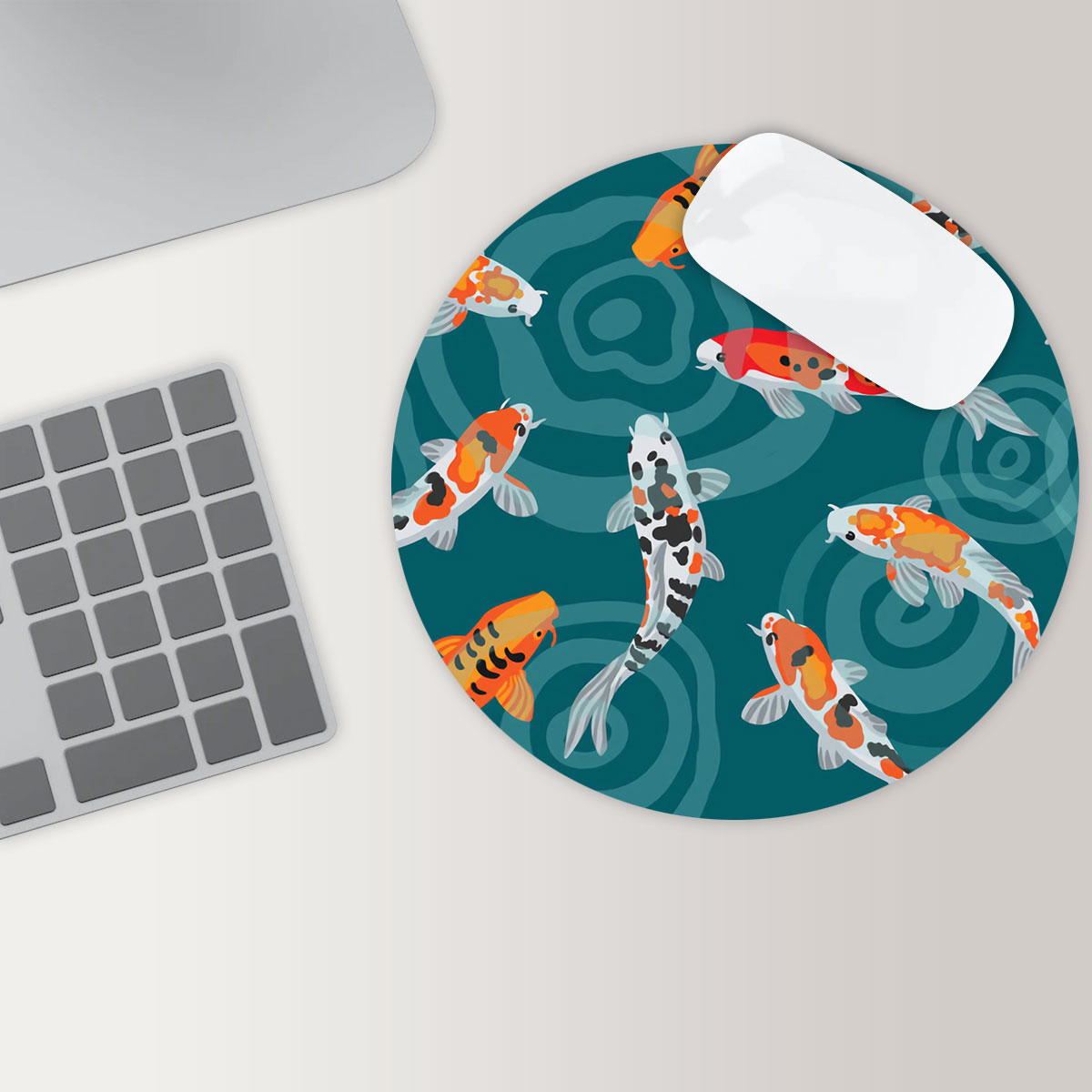 Cartoon Koi Fish Round Mouse Pad