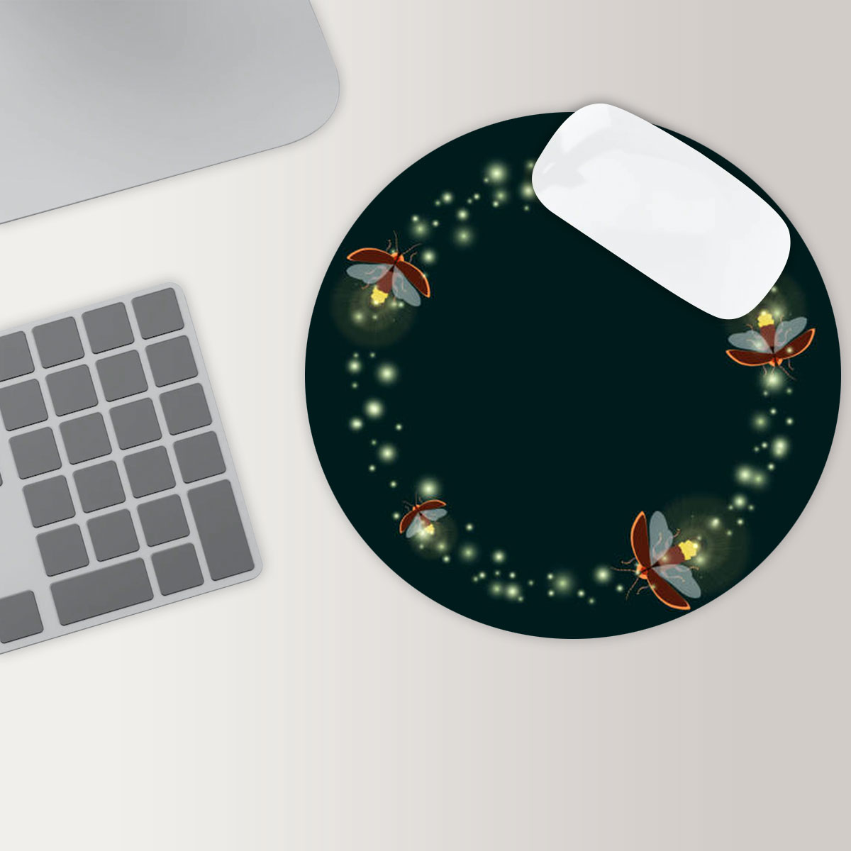 Circle Fireflies Round Mouse Pad