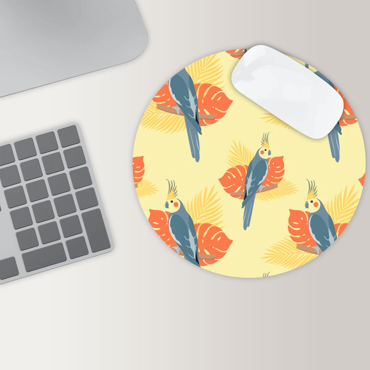 Cockatiel On Yellow Round Mouse Pad