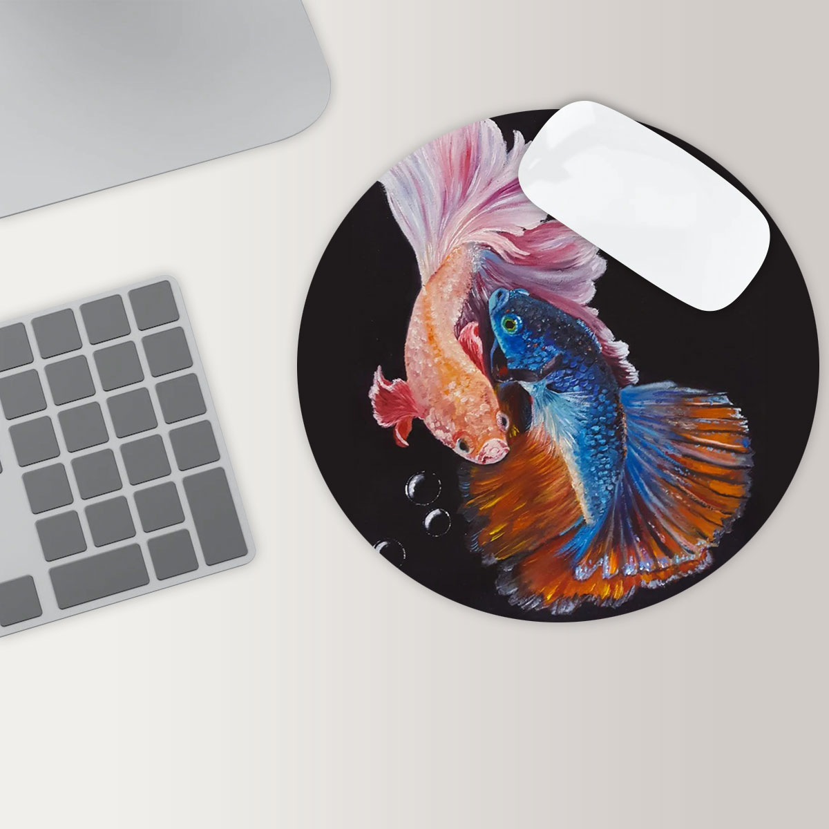 Colorful Couple Betta Fish Round Mouse Pad
