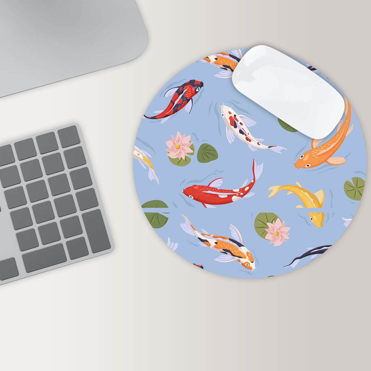 Colorful Koi Fish Round Mouse Pad