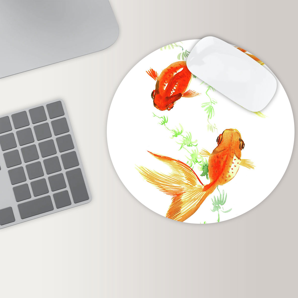 Couple Goldfish Round Mouse Pad