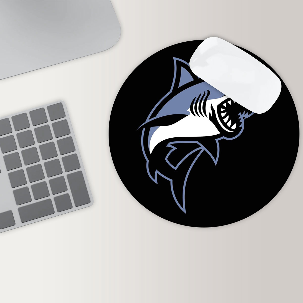 Crazy Great White Shark Round Mouse Pad