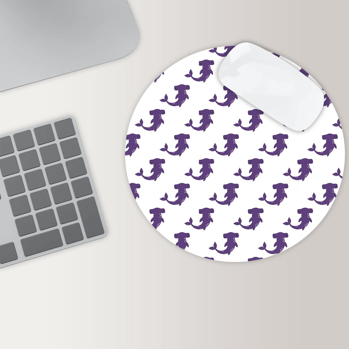 Cute Purple Hammerhead Round Mouse Pad