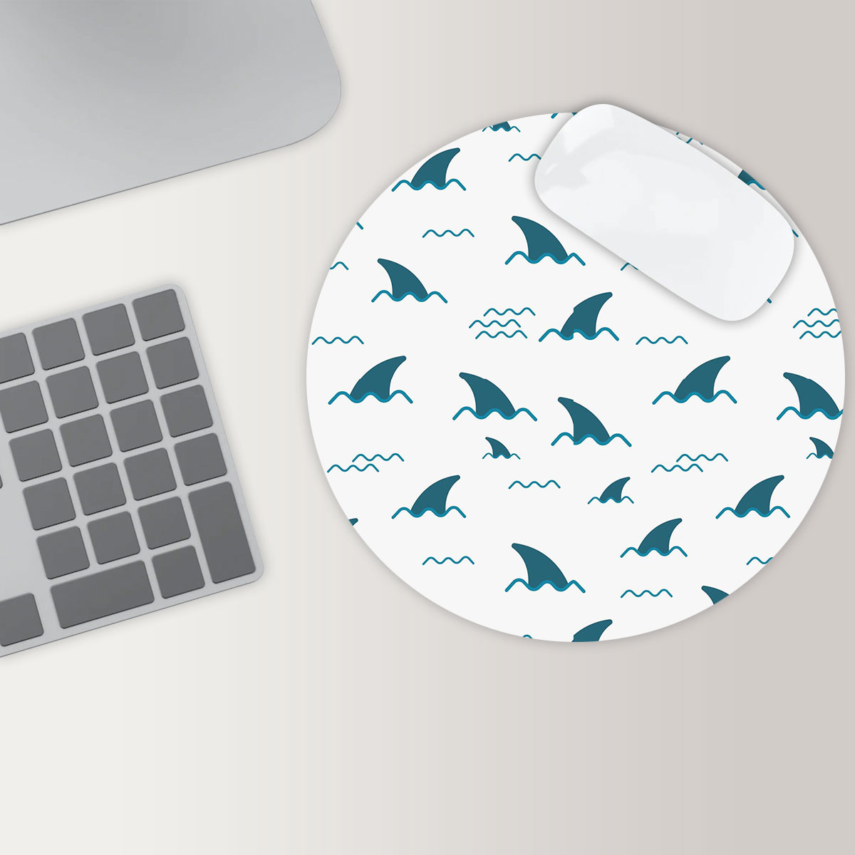 Danger Fin Great White Shark Round Mouse Pad