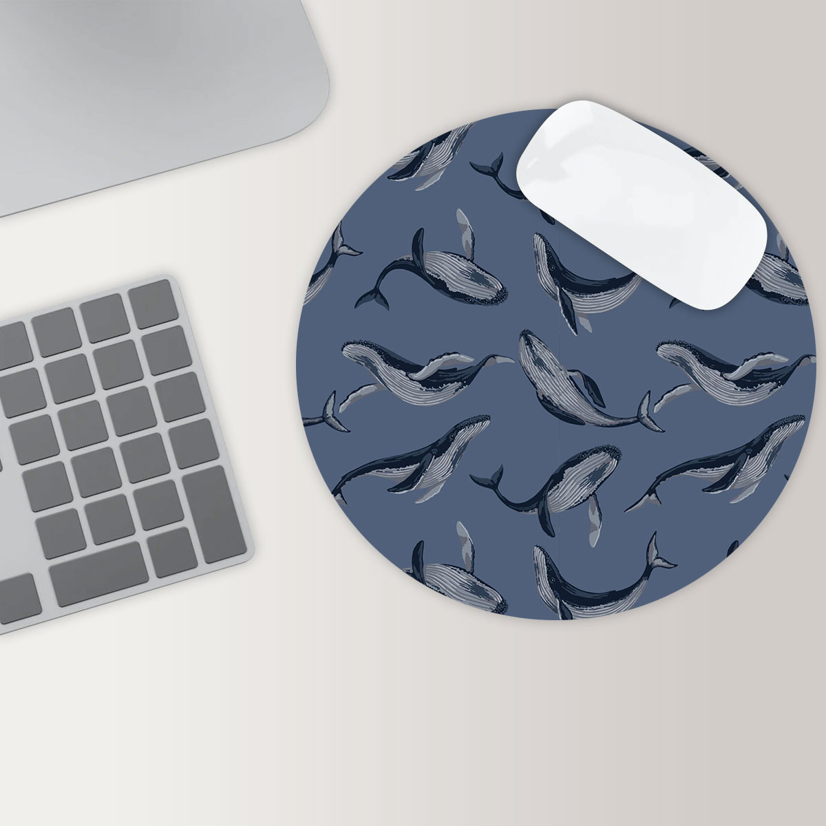 Deep Ocean Blue Whale Round Mouse Pad