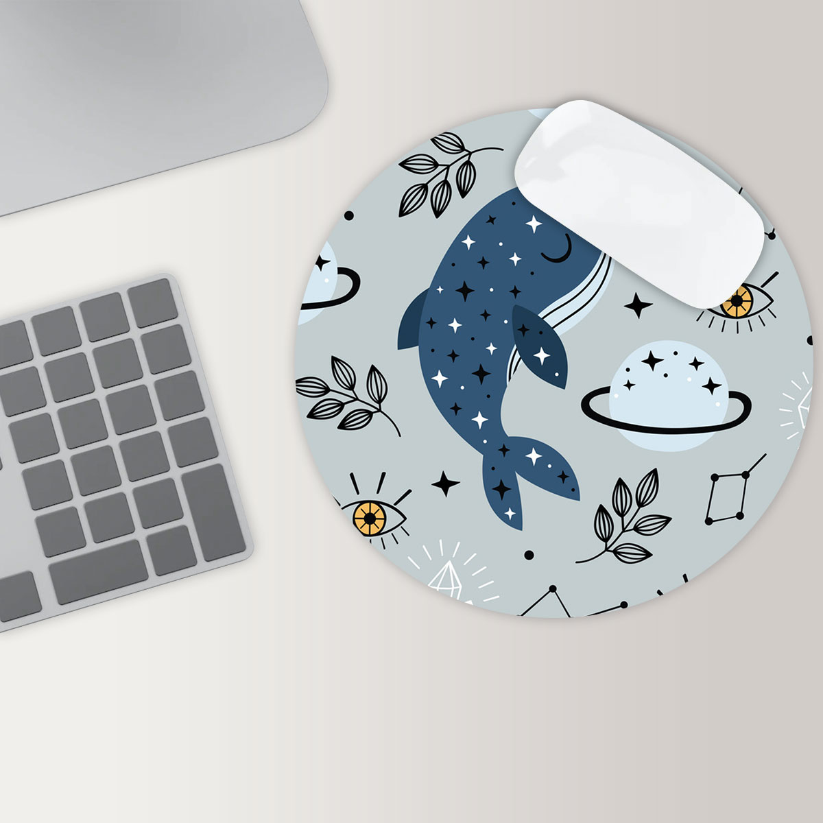 Dreamy Blue Whale Round Mouse Pad