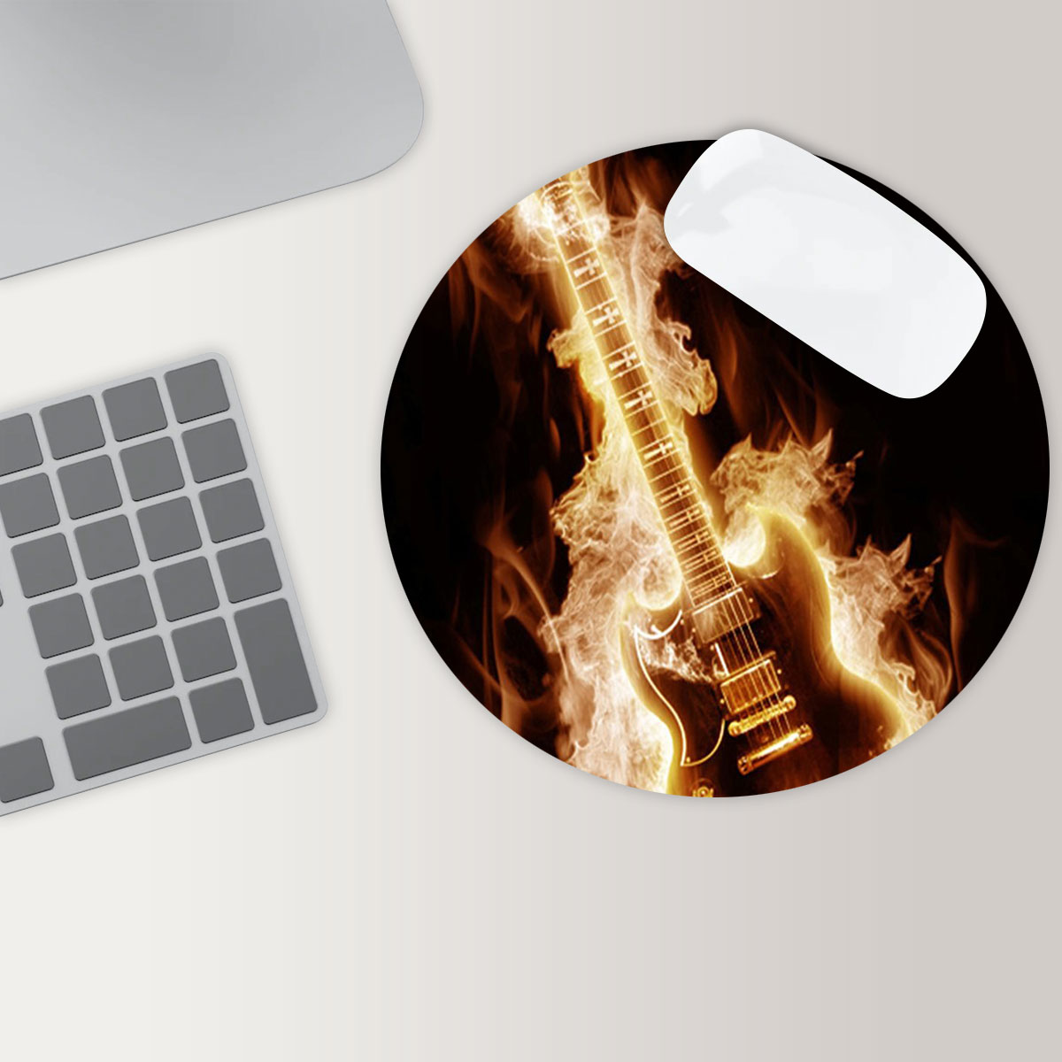 Fire Guitar Round Mouse Pad