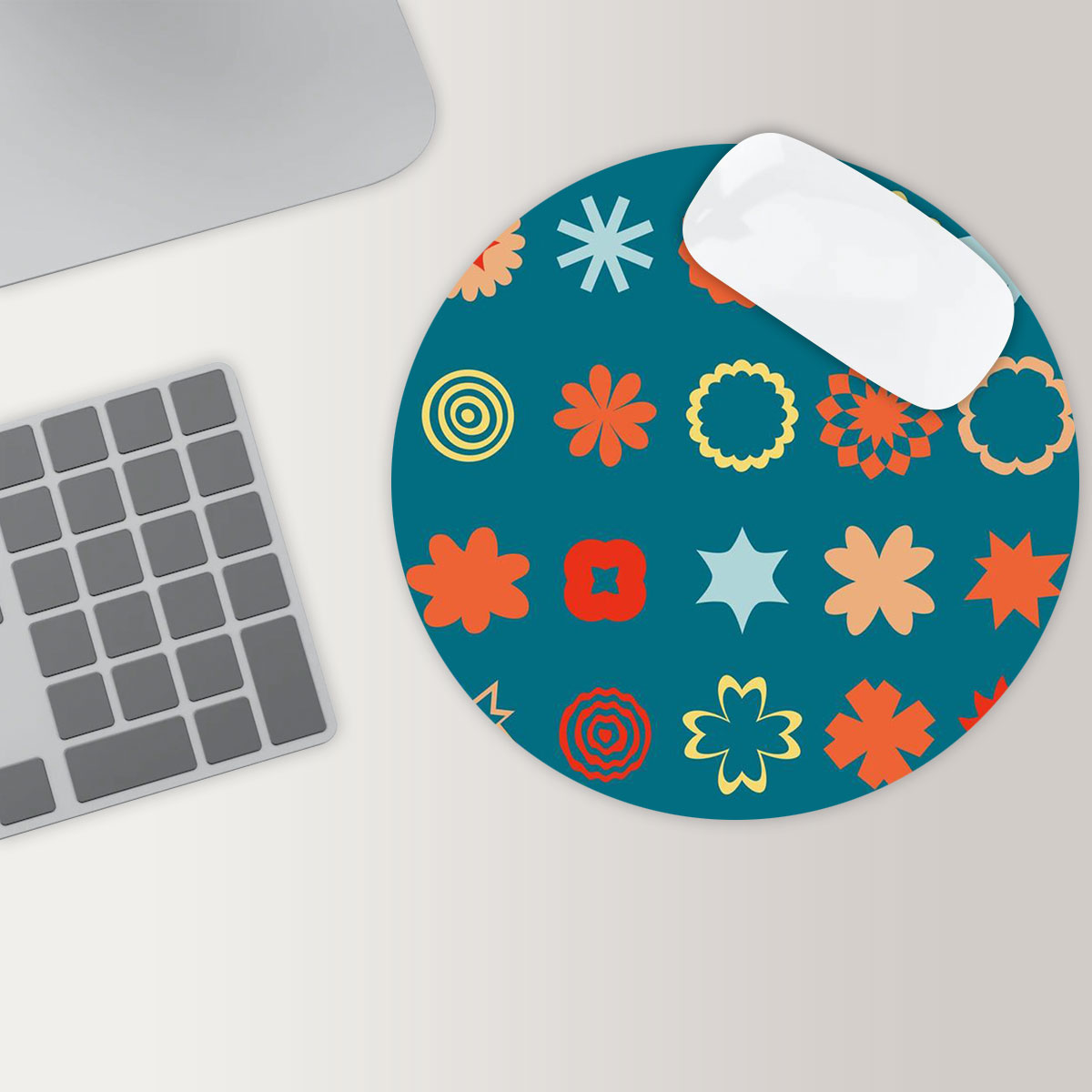 Floral Abstract Mid Century Modern Round Mouse Pad