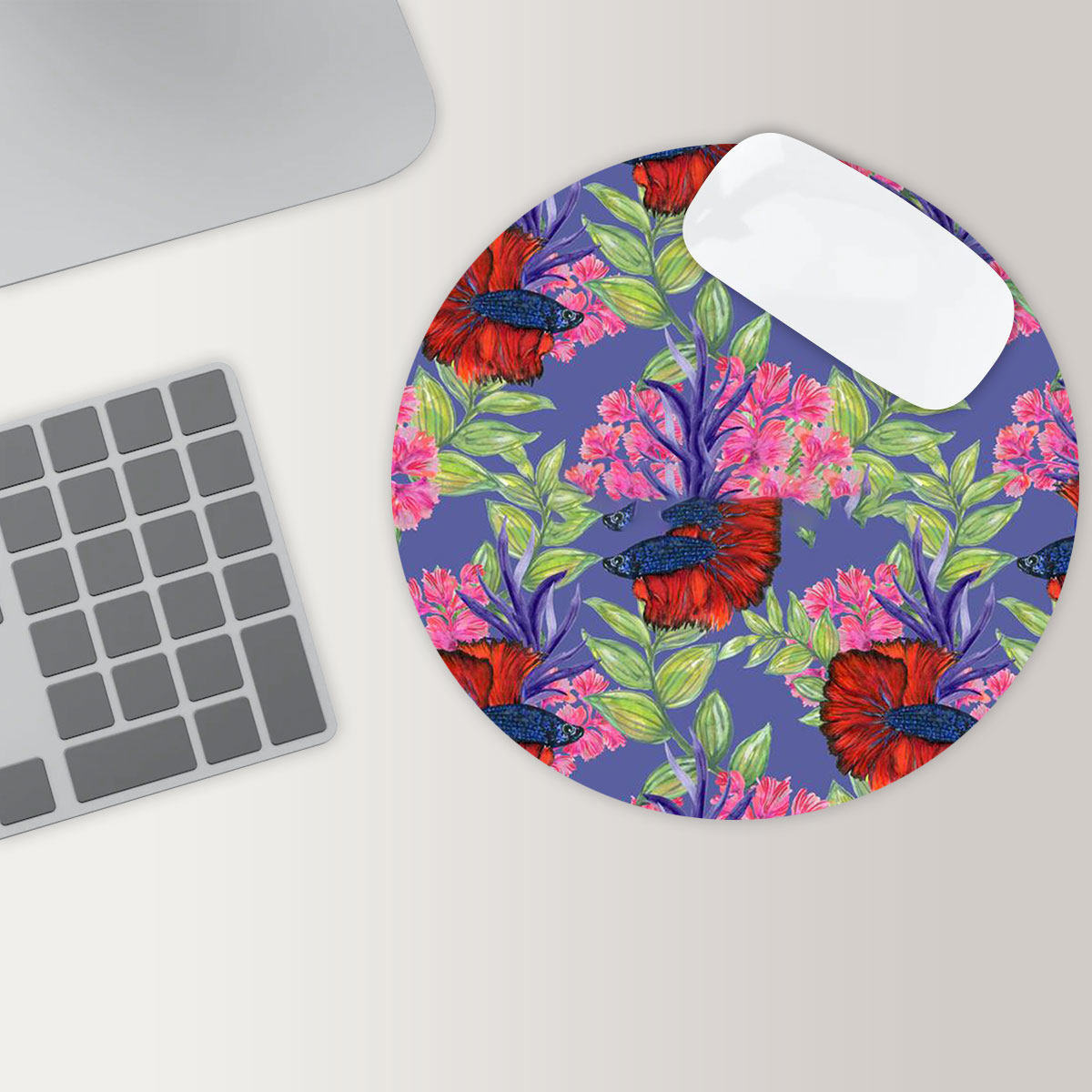 Floral Betta Fish Round Mouse Pad