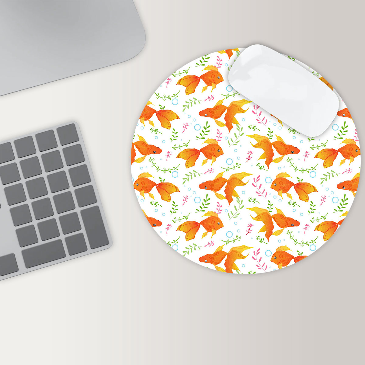 Floral Goldfish Round Mouse Pad