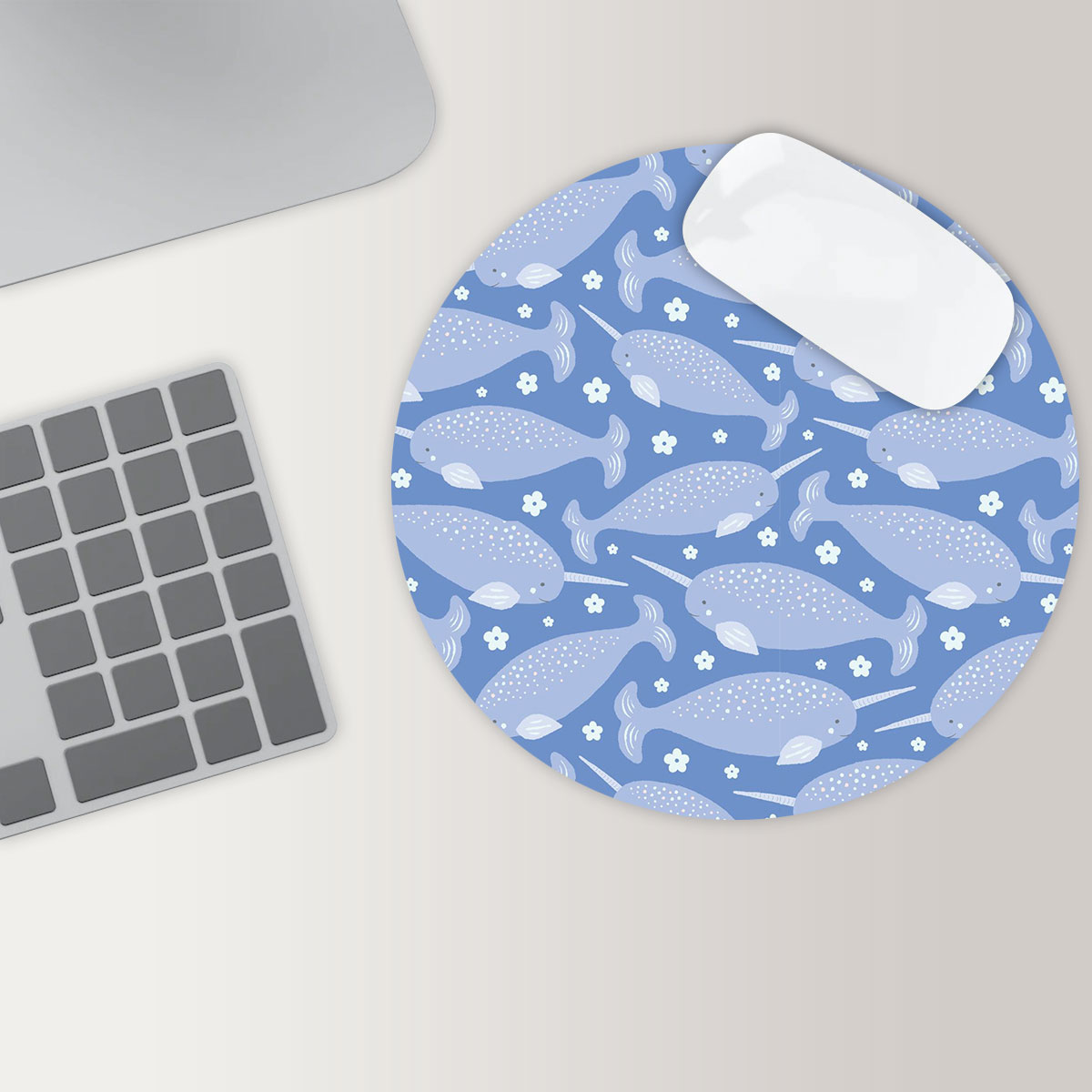 Floral Narwhal Round Mouse Pad