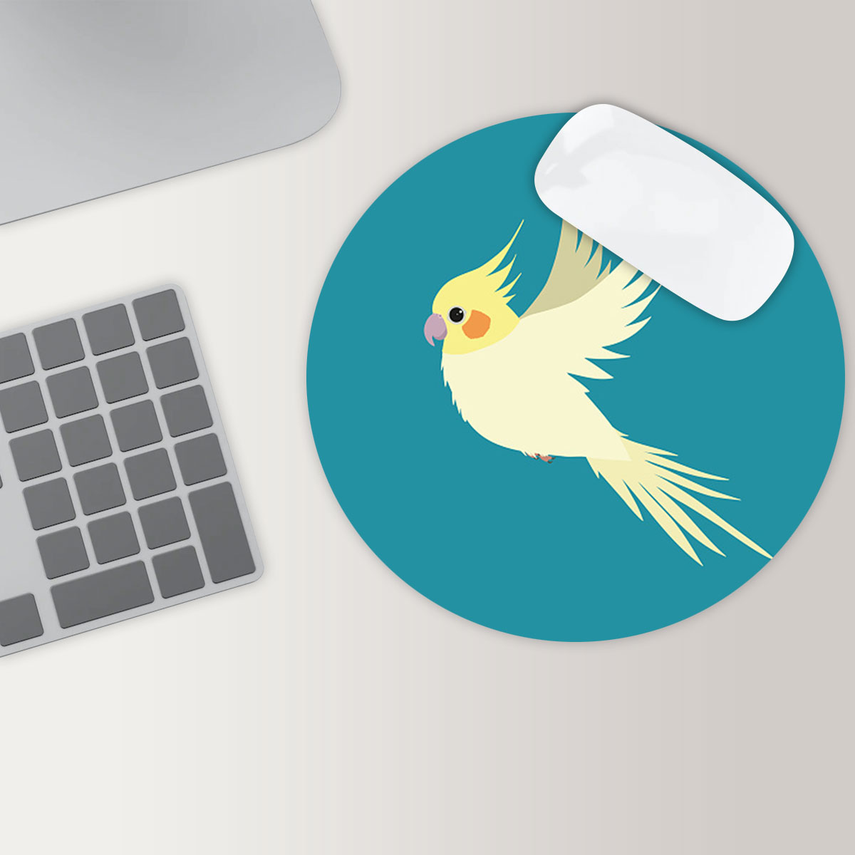 Flying Cockatiel Round Mouse Pad