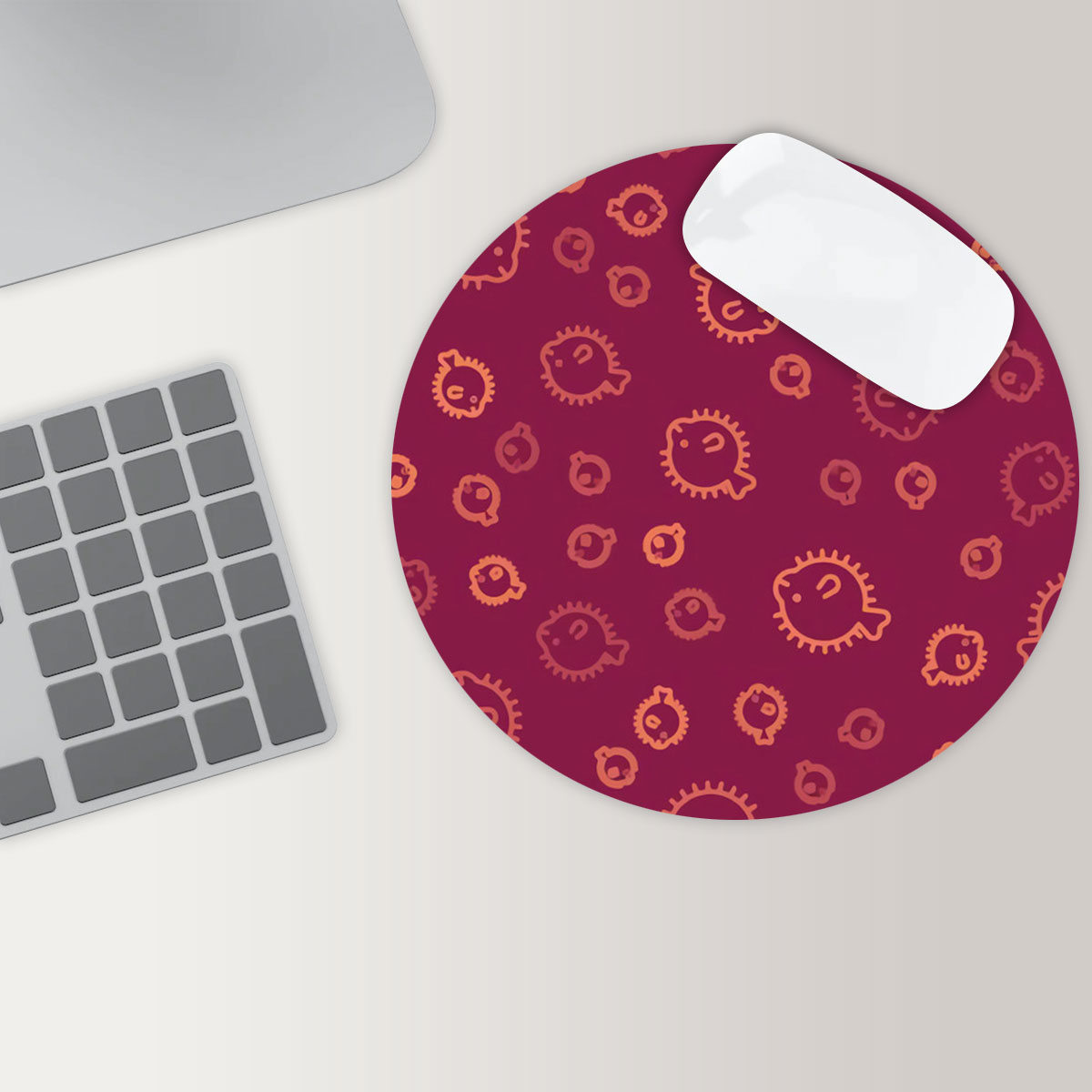 Funny Red Puffer Fish Round Mouse Pad
