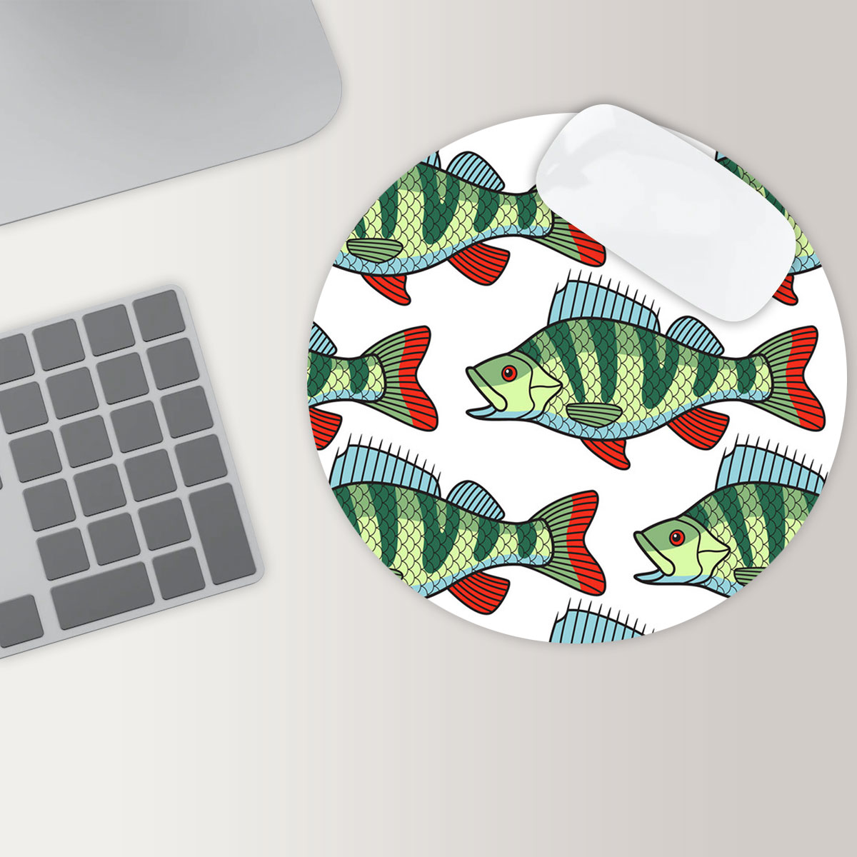 Green Bass Fish Round Mouse Pad