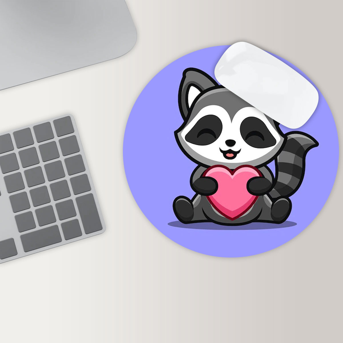 Lovely Raccoon Round Mouse Pad