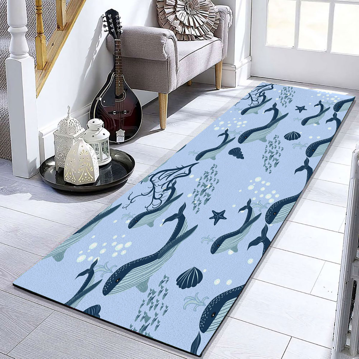 Cartoon Cute Blue Whale Runner Carpet