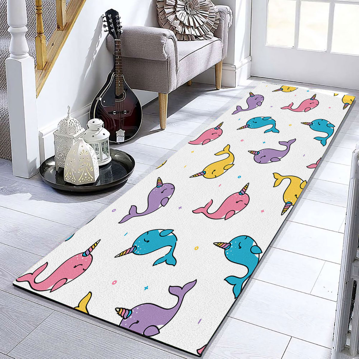 Colorful Happy Narwhal Runner Carpet