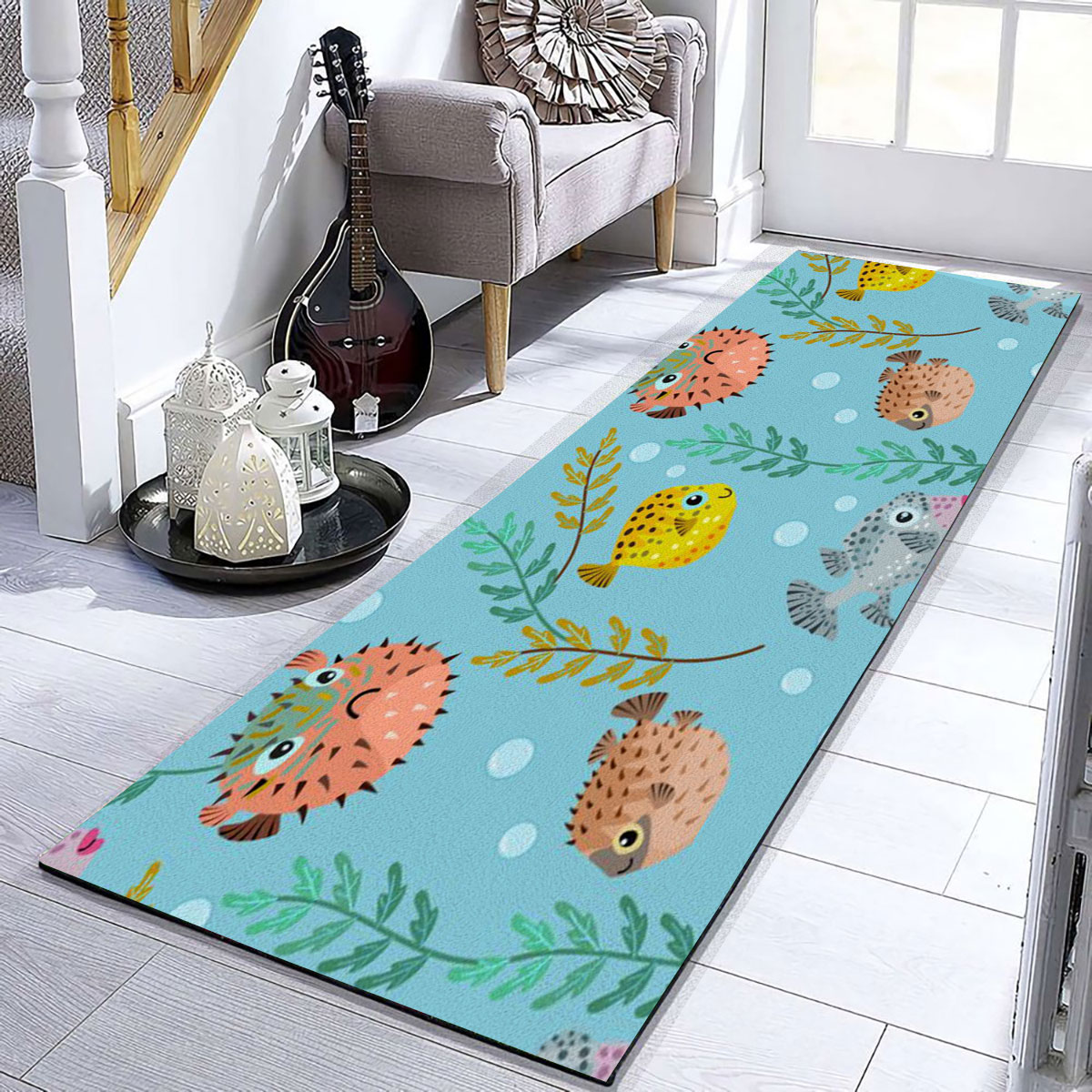 Cute Colorful Puffer Fish Runner Carpet