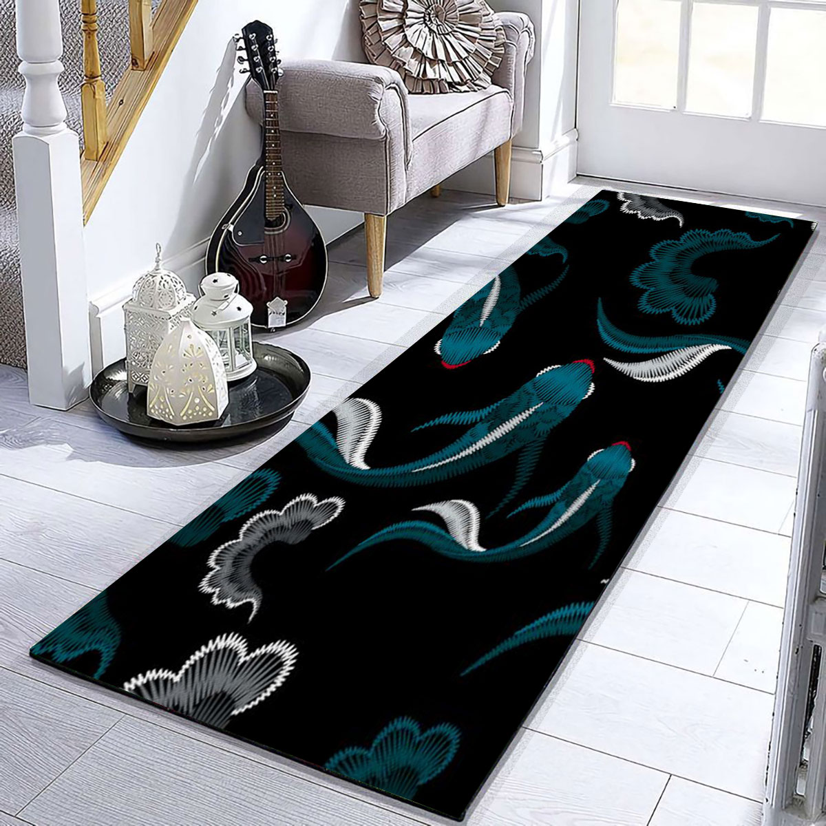 Dark Blue Koi Fish Runner Carpet