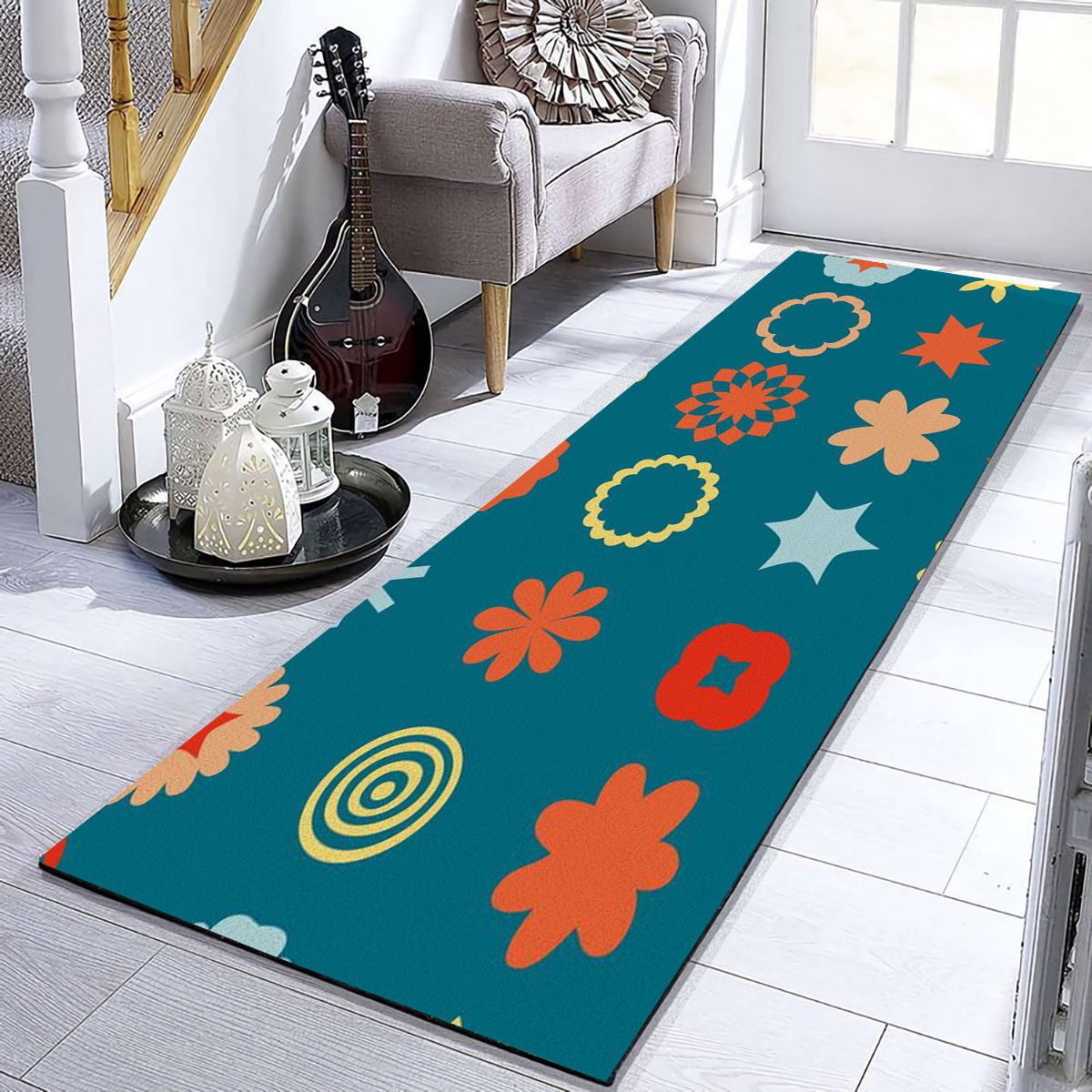 Floral Abstract Mid Century Modern Runner Carpet