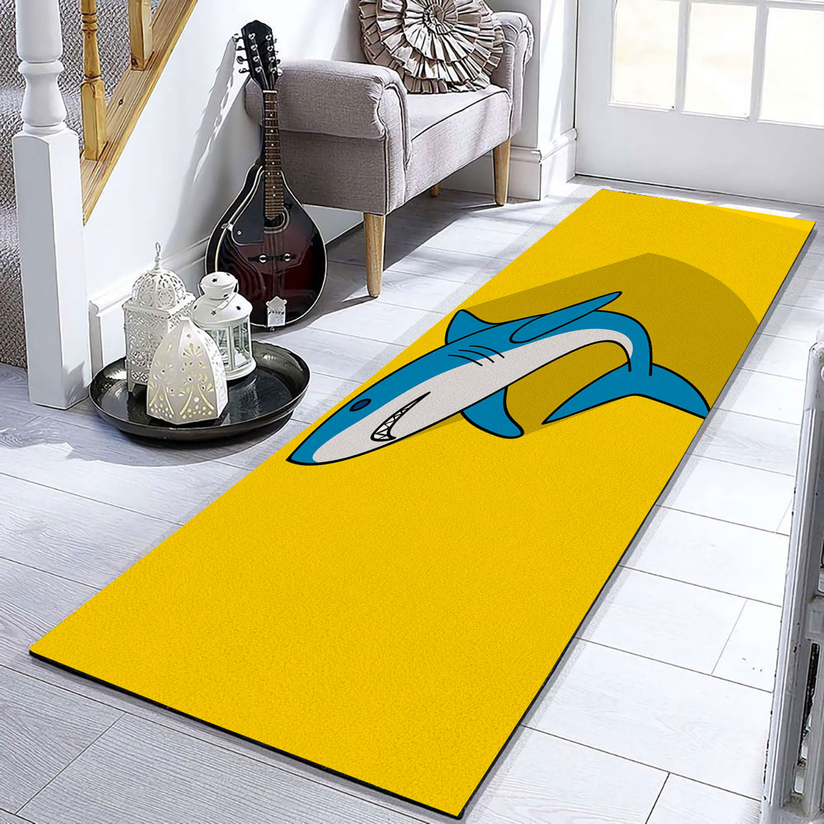 Great White Shark On Yellow Runner Carpet