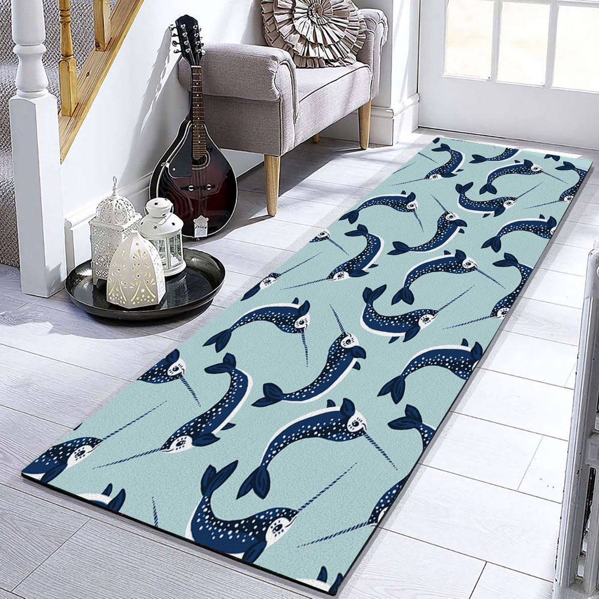 Lovely Blue Narwhal Runner Carpet