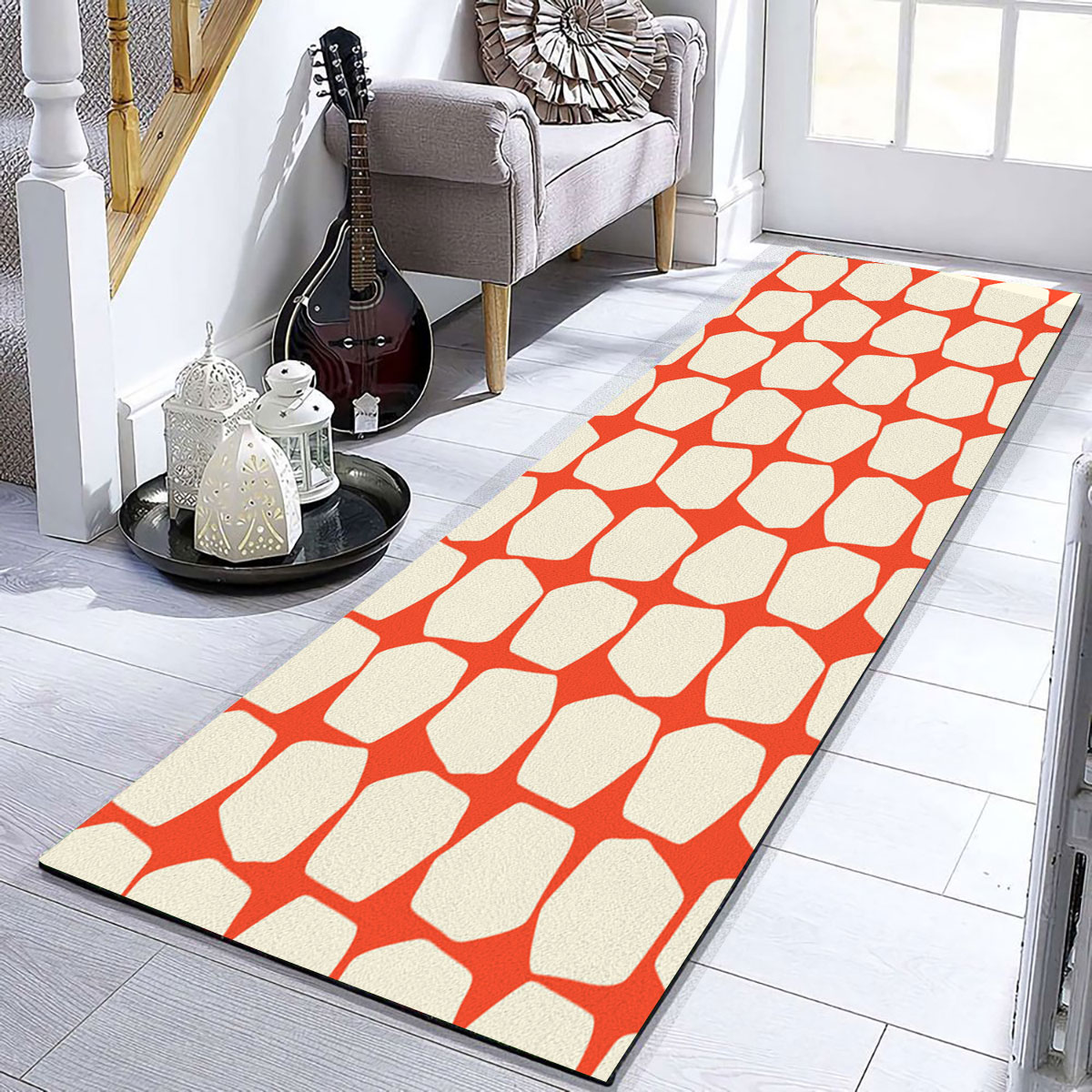 Mid Century In Red And White Runner Carpet