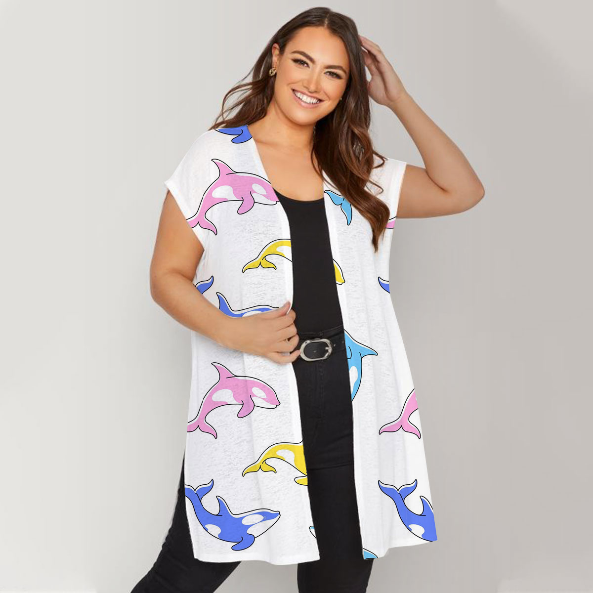 Colorful Orca Whale Short Sleeve Cardigan