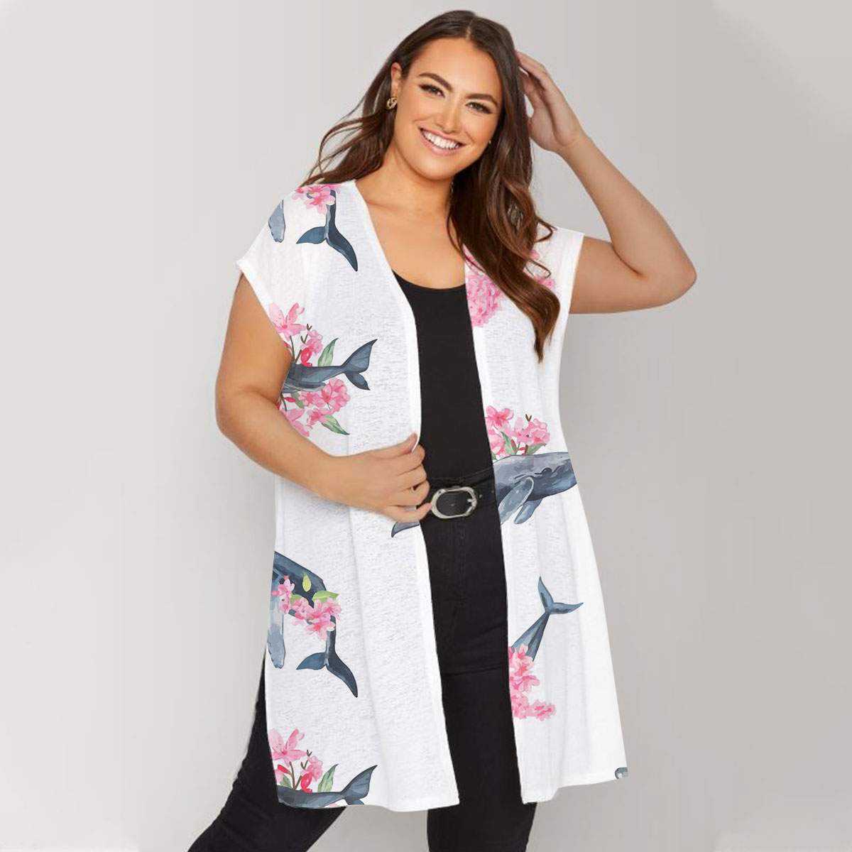 Floral Blue Whale Short Sleeve Cardigan