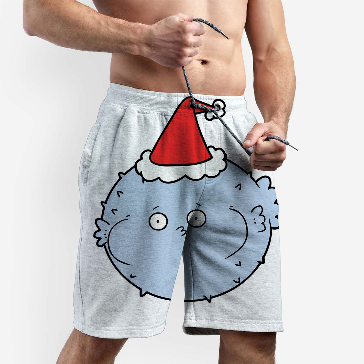 Cartoon Christmas Puffer Fish Shorts