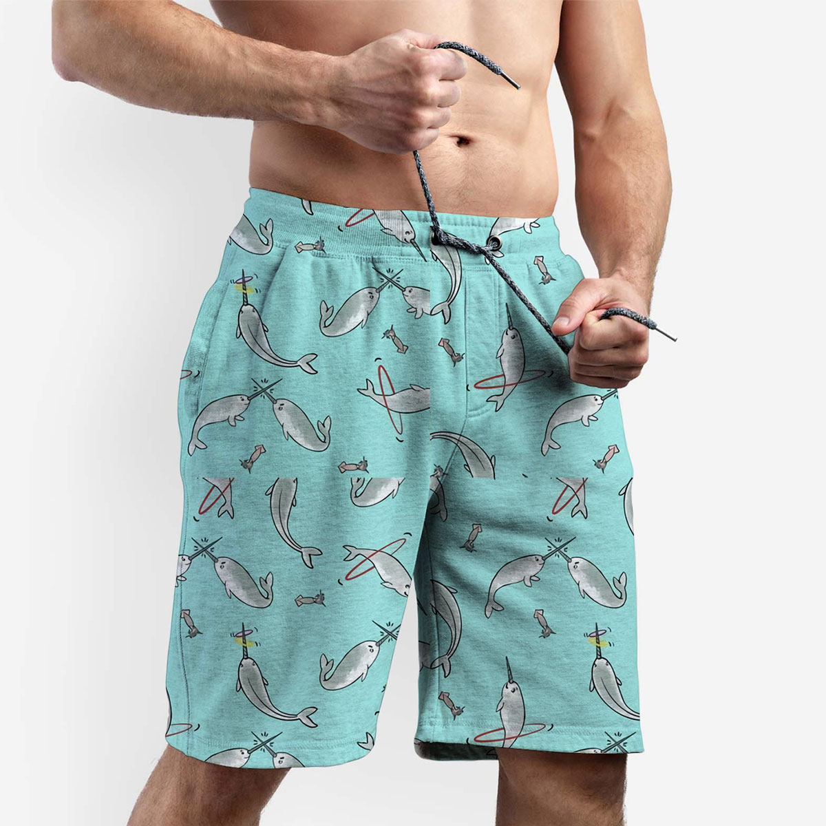 Grey Narwhal On Blue Shorts