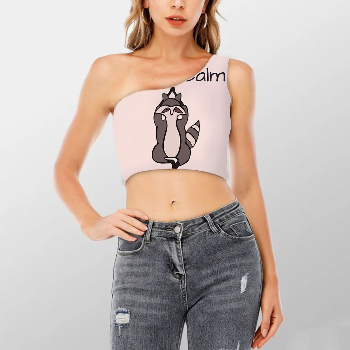 Calm And Yoga Raccoon Shoulder Cropped Top