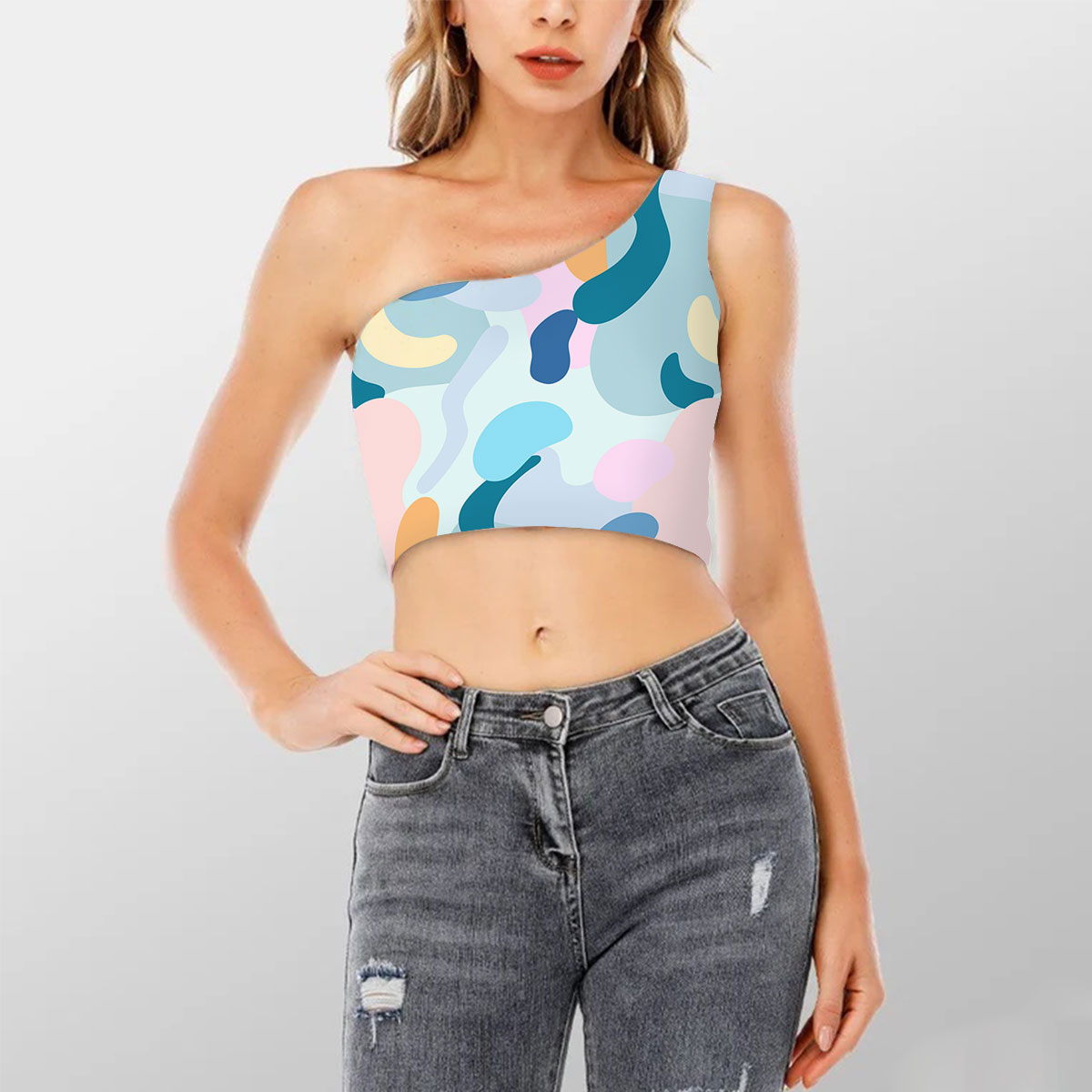 Colorful Abstract Minimalist Shoulder Cropped Top