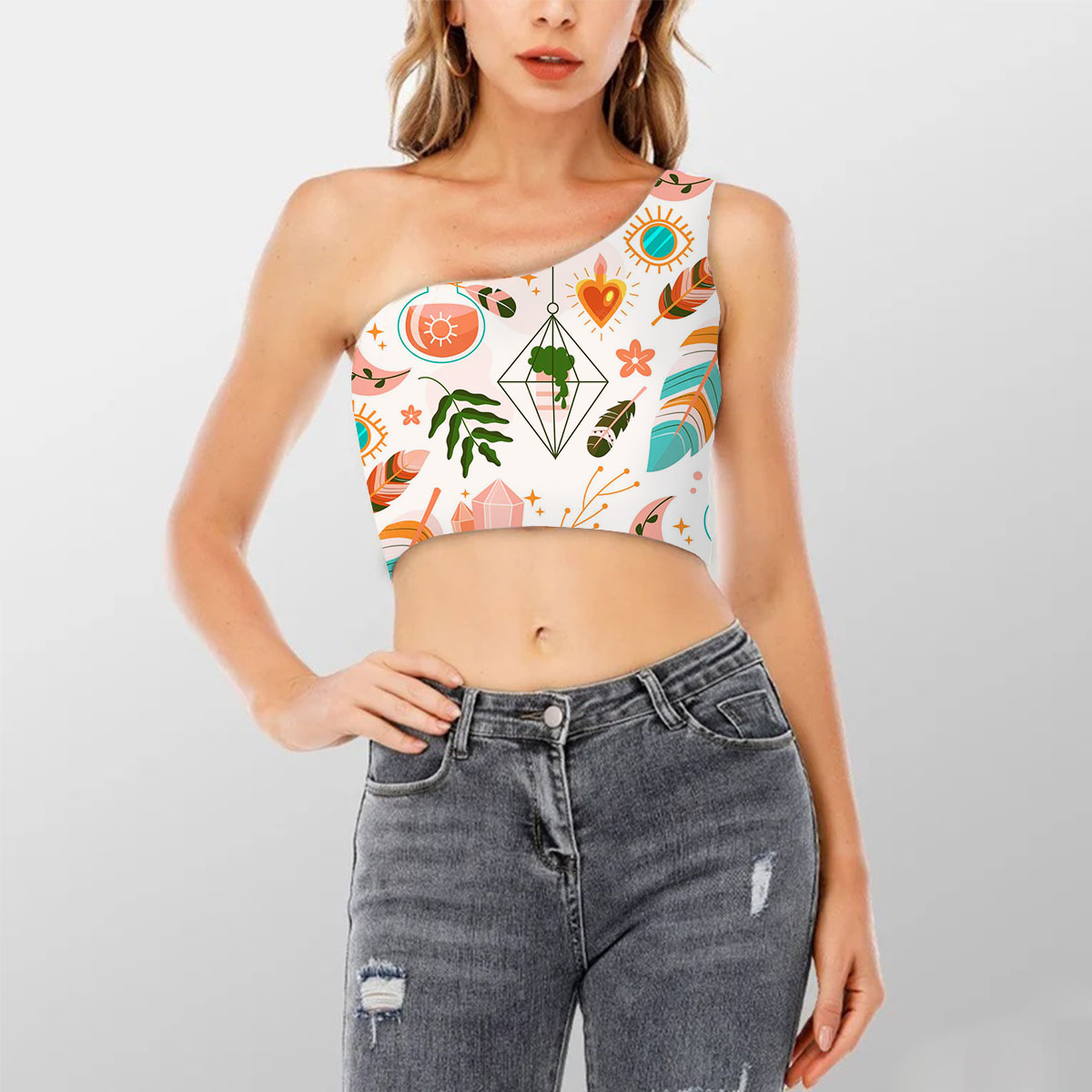 Colorful Bohemian Shoulder Cropped Top