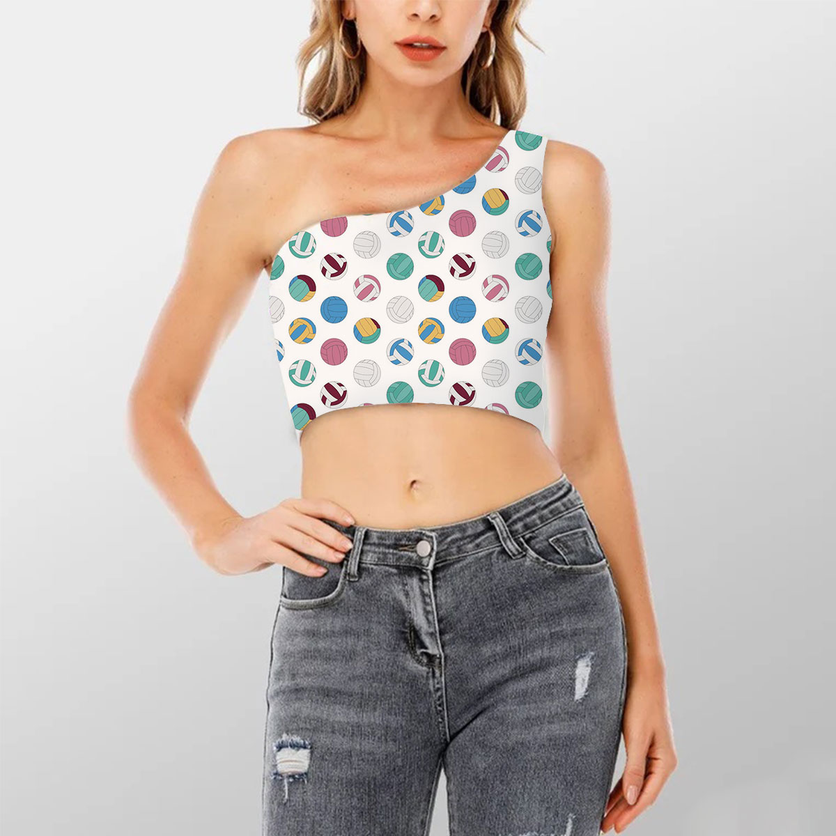 Colorful Volleyball Shoulder Cropped Top