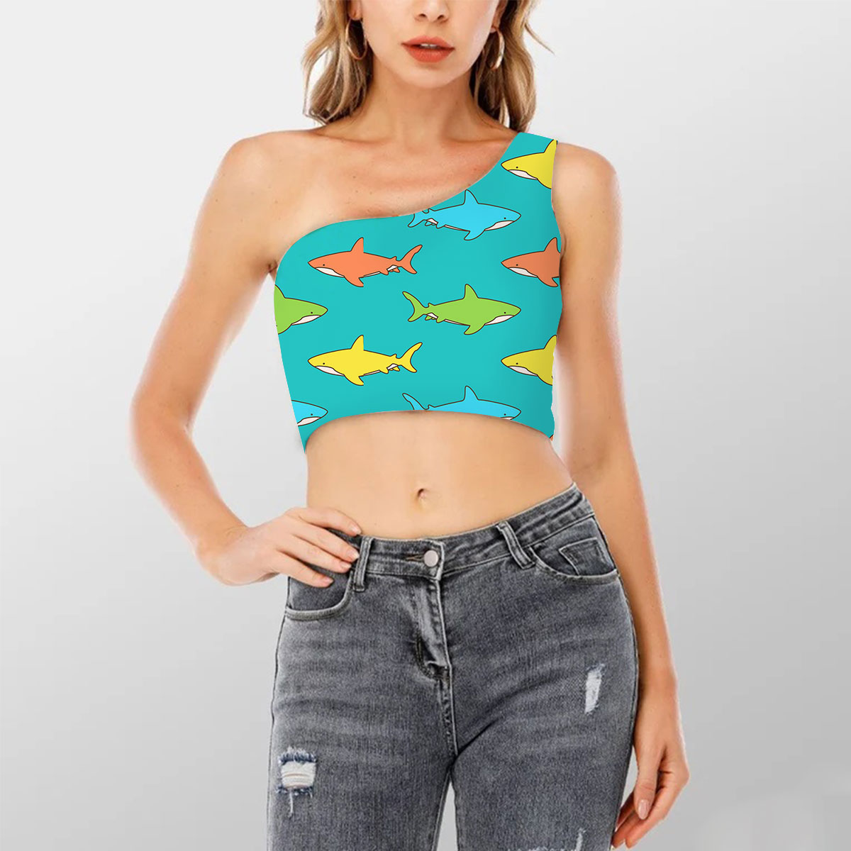 Colors Great White Shark Shoulder Cropped Top